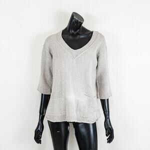 Marion Foale Women's Cotton knit V-neck Sweater Gray